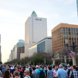 Dallas community gathering celebrating safety after the apprehension of a fugitive.